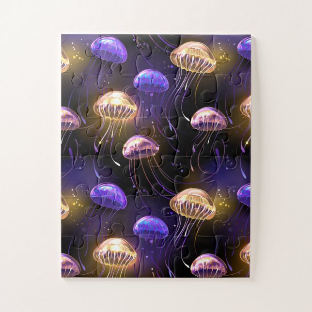 Seamless with glowing jellyfish jigsaw puzzle (Vertical)