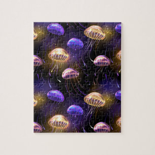 Seamless with glowing jellyfish jigsaw puzzle