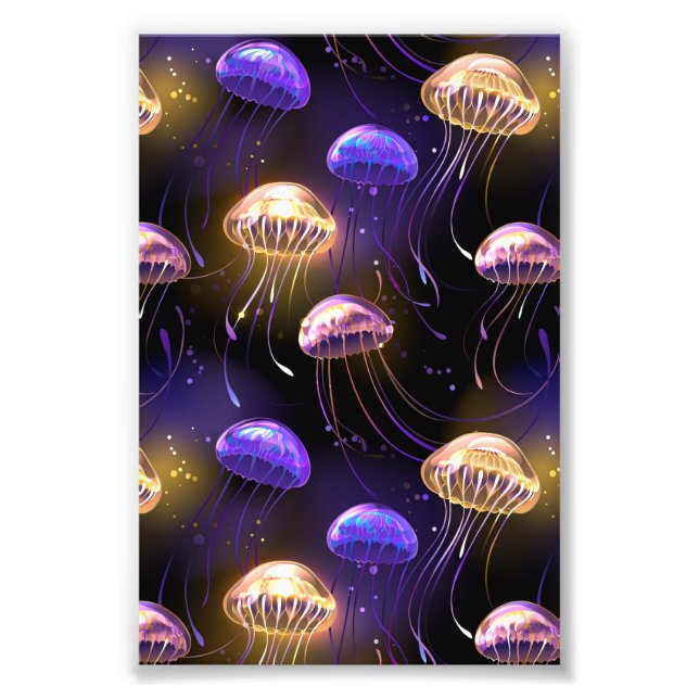 Seamless with glowing jellyfish photo print (Front)