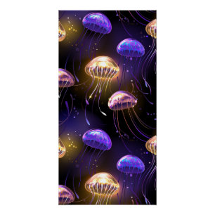 Seamless with glowing jellyfish poster