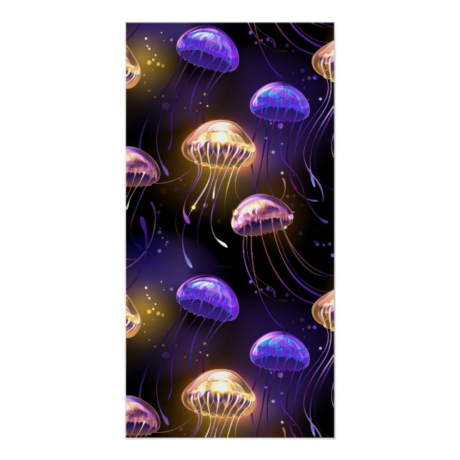 Seamless with glowing jellyfish poster (Front)