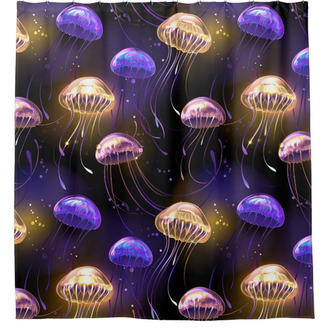 Seamless with glowing jellyfish shower curtain (Front)