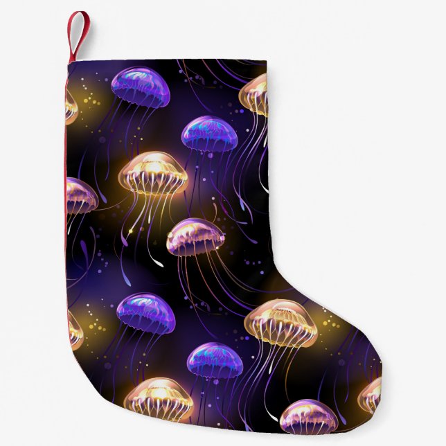 Seamless with glowing jellyfish small christmas stocking (Front)