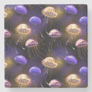 Seamless with glowing jellyfish stone coaster