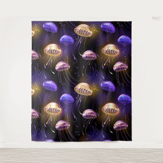 Seamless with glowing jellyfish tapestry (Front)