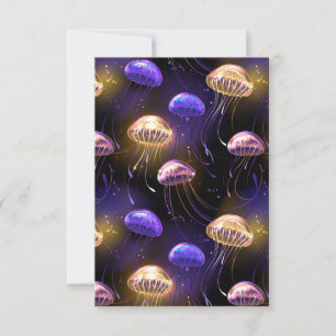 Seamless with glowing jellyfish thank you card