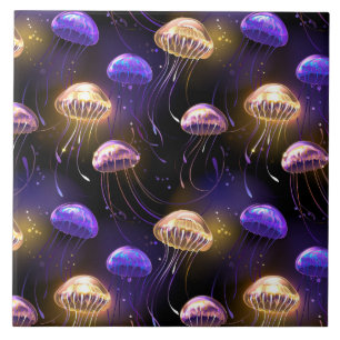 Seamless with glowing jellyfish tile