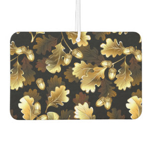 Seamless with golden oak branches on black car air freshener