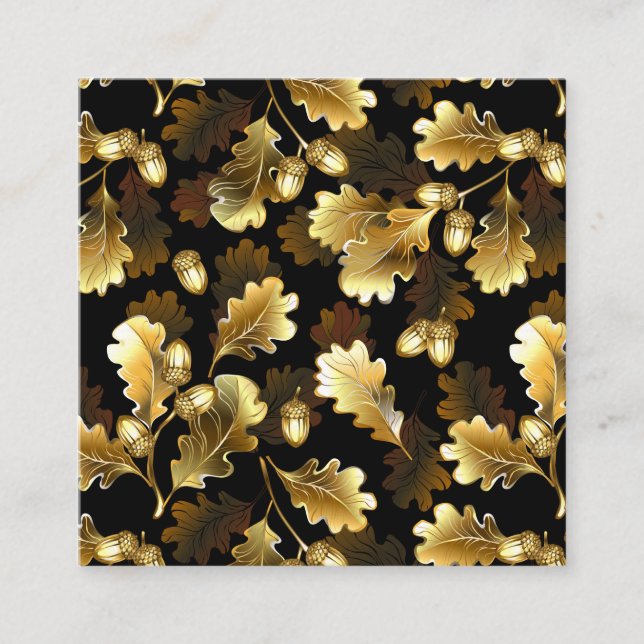 Seamless with golden oak branches on black enclosure card (Front)
