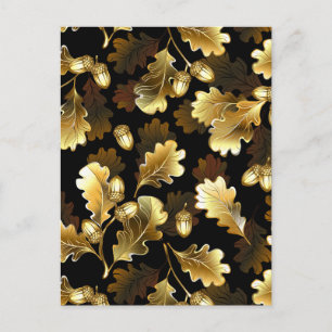 Seamless with golden oak branches on black holiday postcard