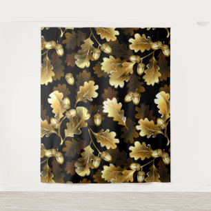 Seamless with golden oak branches on black tapestry