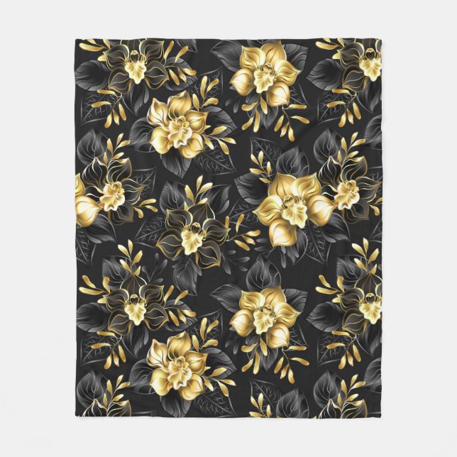 Seamless with jewellery orchids fleece blanket (Front)