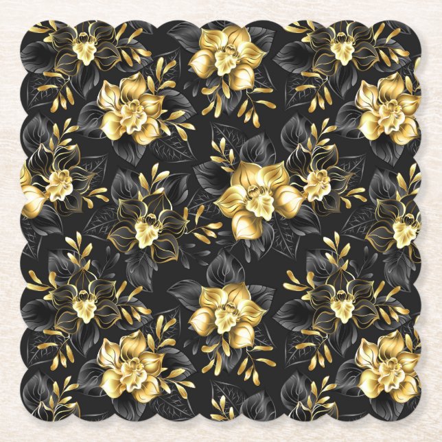 Seamless with jewellery orchids paper coaster (Front)