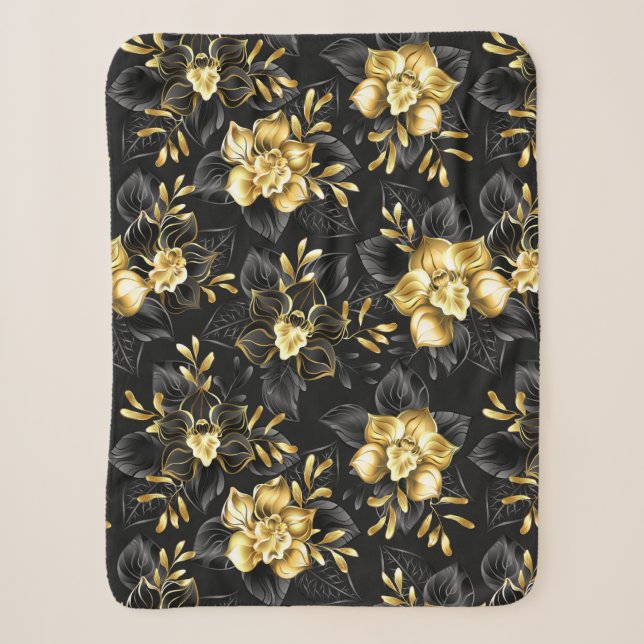 Seamless with jewellery orchids sherpa blanket (Front)
