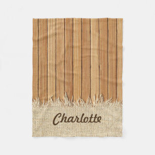 Seamless Wood Pattern & Burlap Texture Custom Name Fleece Blanket