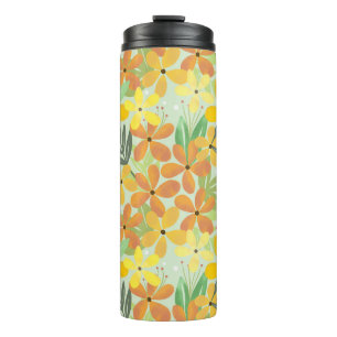 Seamless Yellow and Orange Floral Pattern  Thermal Tumbler