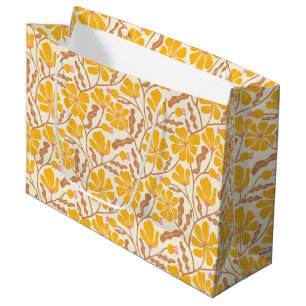 Seamless Yellow Mid-Century Modern Floral Pattern Large Gift Bag