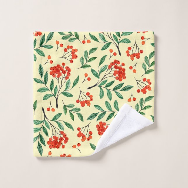 Seamless yellow pattern with rowan. Watercolor han Wash Cloth (Wash Cloth)