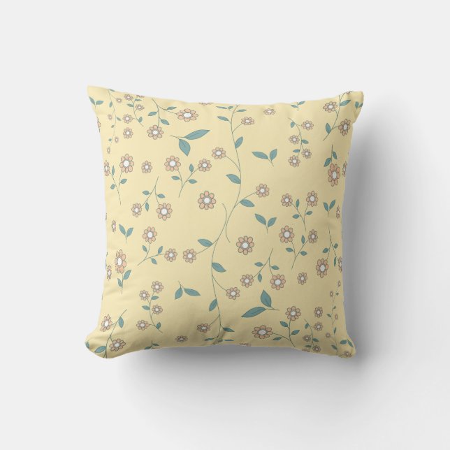 Seamless Yellow Sunflower Botanical Pattern Cushion (Front)