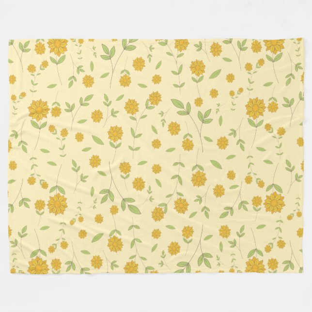 Seamless Yellow Sunflower Botanical Pattern Fleece Blanket (Front (Horizontal))