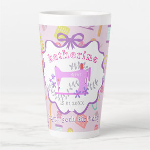 Seamstress 50th Birthday Sewing Machine Purple Latte Mug