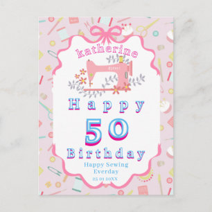 Seamstress Birthday Sewing Machine Pink Postcard