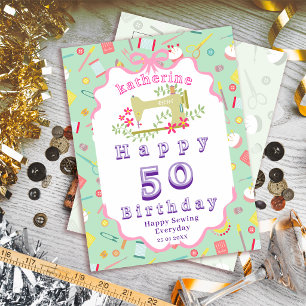 Seamstress Birthday Sewing Machine Teal Pink Postcard