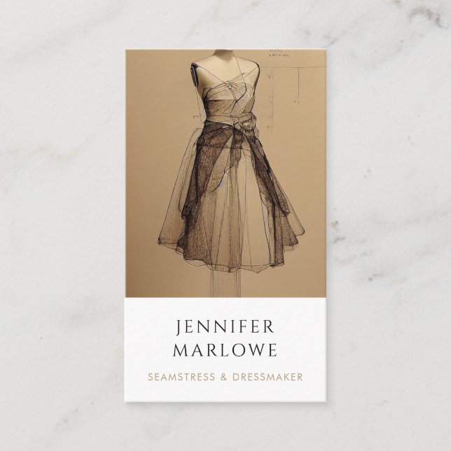 Seamstress Dressmaker Tailor Fashion Sketch Business Card (Front)