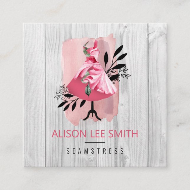 Seamstress Hand sewn Dressmaker Square Business Ca Card (Front)