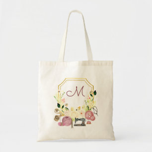 Seamstress Monogram Crest Sewing Tote Bag