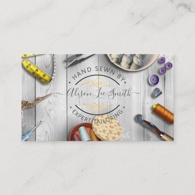Seamstress or Tailor desk Hand sewn Business Card (Front)