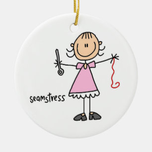 Seamstress Stick Figure Ceramic Tree Decoration