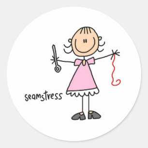 Seamstress Stick Figure Classic Round Sticker