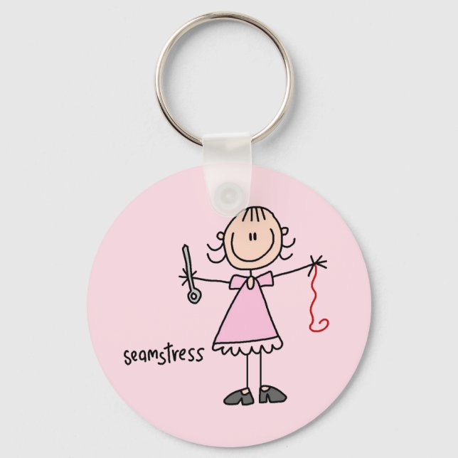 Seamstress Stick Figure Key Ring (Front)