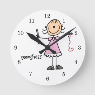 Seamstress Stick Figure Round Clock