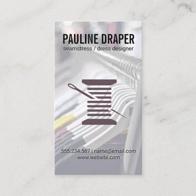 Seamstress | Tailor | Thread and Needle Business Card (Front)