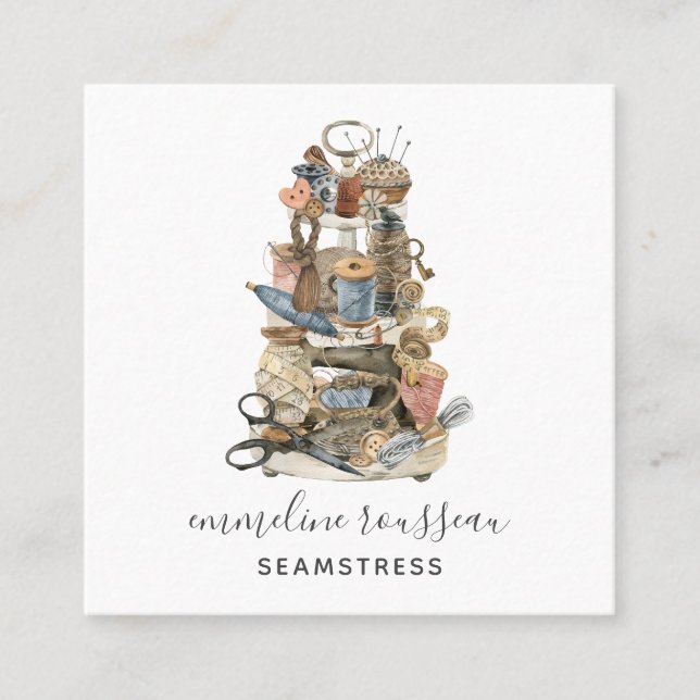 Seamstress Tools Of The Trade Square Business Card (Front)
