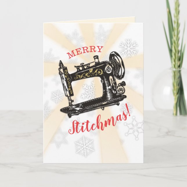 Seamstress vintage sewing machine christmas card (Front)