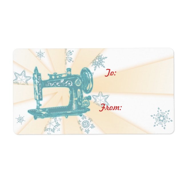 Seamstress vintage sewing machine christmas label (Front)