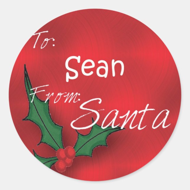 Sean Personalised Holly Label110 Classic Round Sticker (Front)