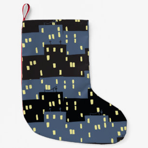 Seanless pattern with a city at night.  small christmas stocking