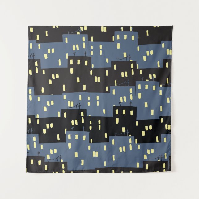 Seanless pattern with a city at night.  tapestry (Front)