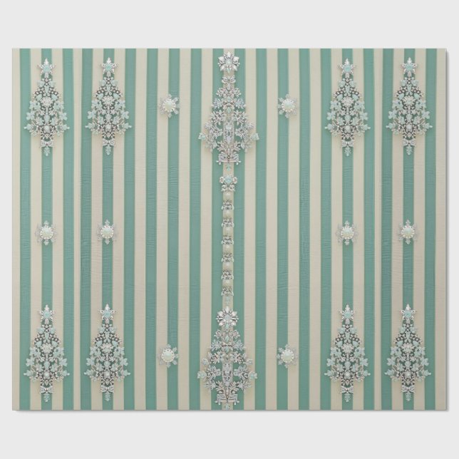 Seaoam Striped Crystal Trees Wrapping Paper (Flat)