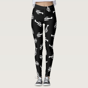 Seaplane Aeroplane Silhouettes Print Pattern Leggings