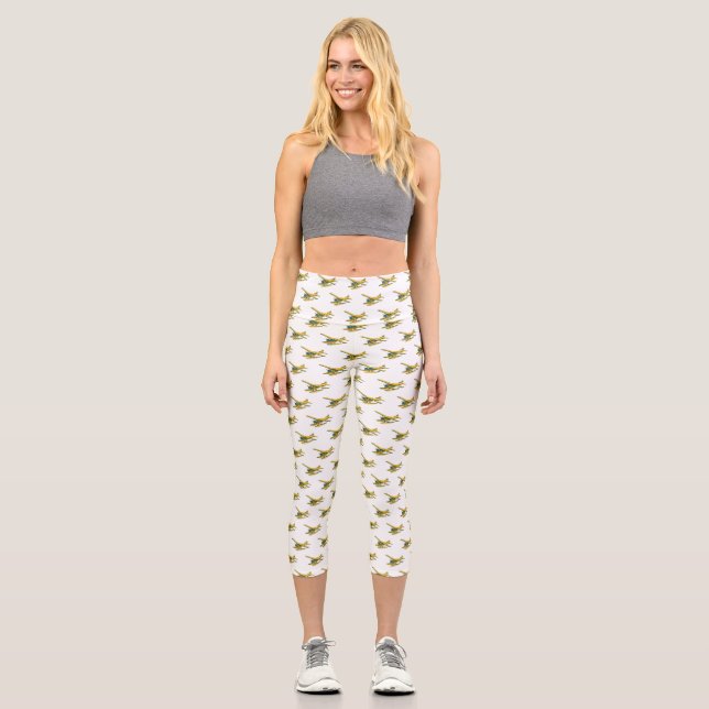 Seaplane cartoon illustration  capri leggings (Front)