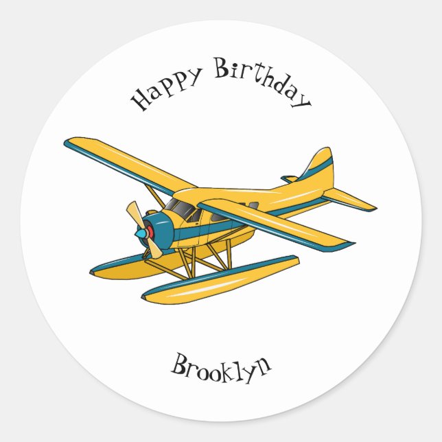 Seaplane cartoon illustration classic round sticker (Front)