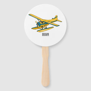 Seaplane cartoon illustration hand fan