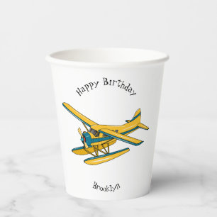 Seaplane cartoon illustration paper cups