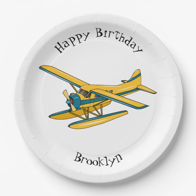 Seaplane cartoon illustration paper plate (Front)
