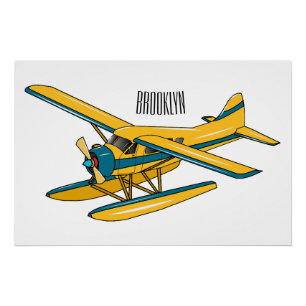 Seaplane cartoon illustration poster